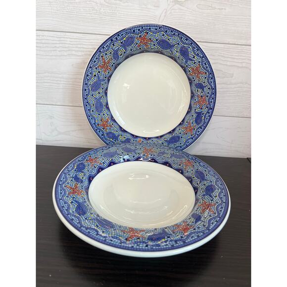 Vintage 90s Pier 1 Imports Starfish Mosaic pasta/soup bowls Set of 2 - Picture 1 of 8